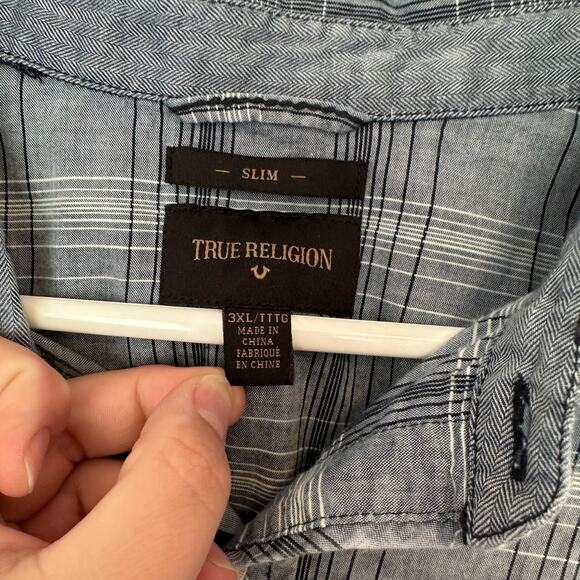 True Religion Men’s Short Sleeve Western Shirt Size 3XL Slim Cotton - Picture 3 of 12